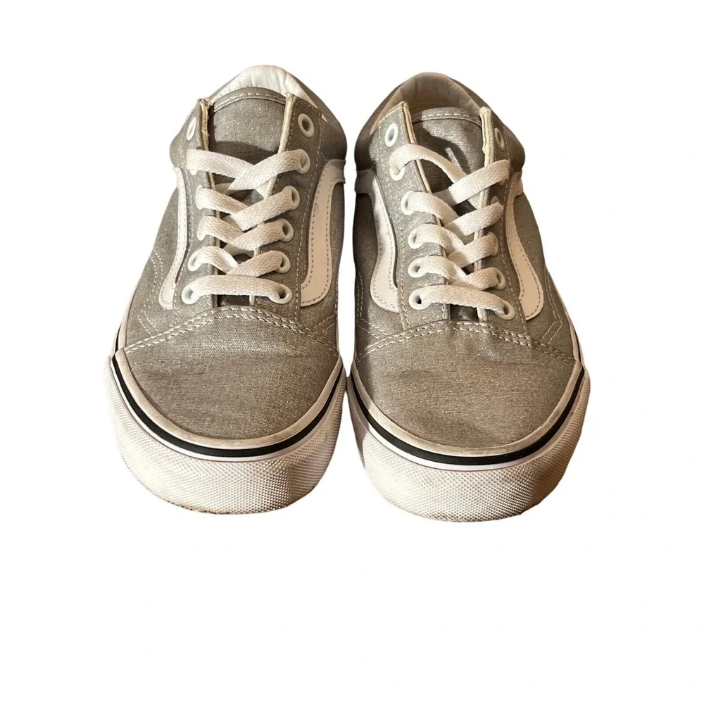 Vans Old Skool Silver Glitter Metallic‎ Low Top Sneakers Mens 5 Womens 6.5